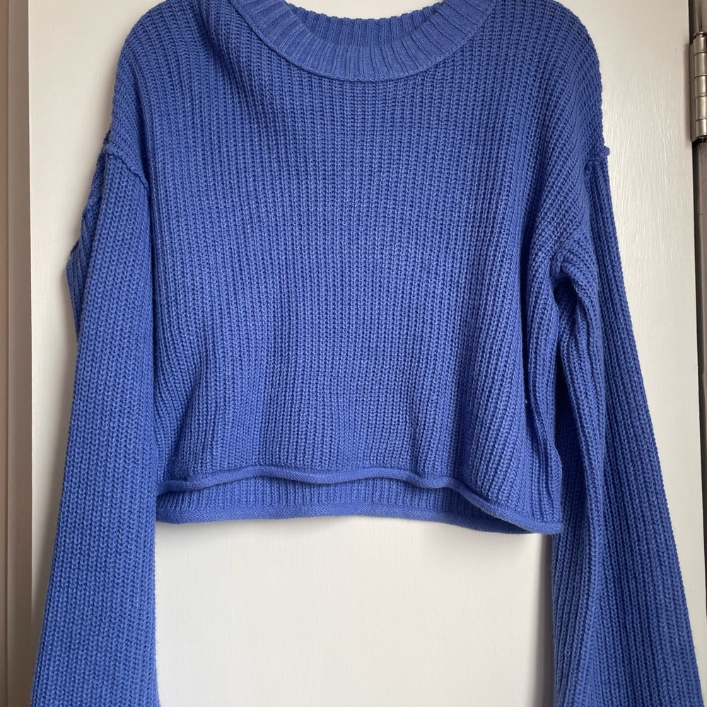Wild Fable Blue Knit Cropped Sweater Bell Sleeves